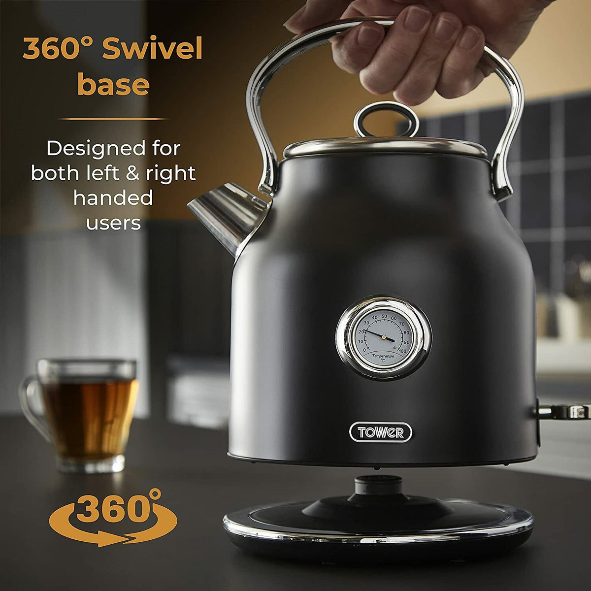 Watchtower Renaissance Tower Renaissance Black Kettle T10063BLK & 4 Slice Toaster T20065BLK