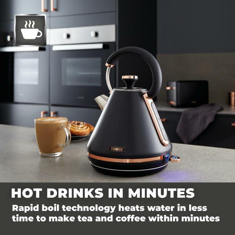 Tower Cavaletto 3KW 1.7L Pyramid Rapid Boil Kettle in Black & Rose Gold
