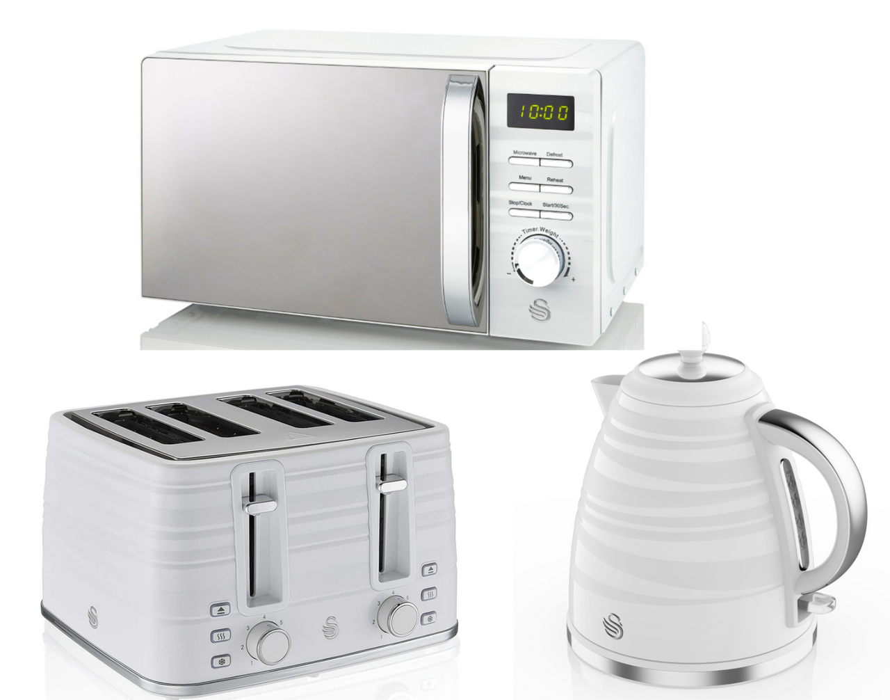 Swan Symphony White 3KW 1.7L Kettle 4 Slice Toaster & 700W Microwave