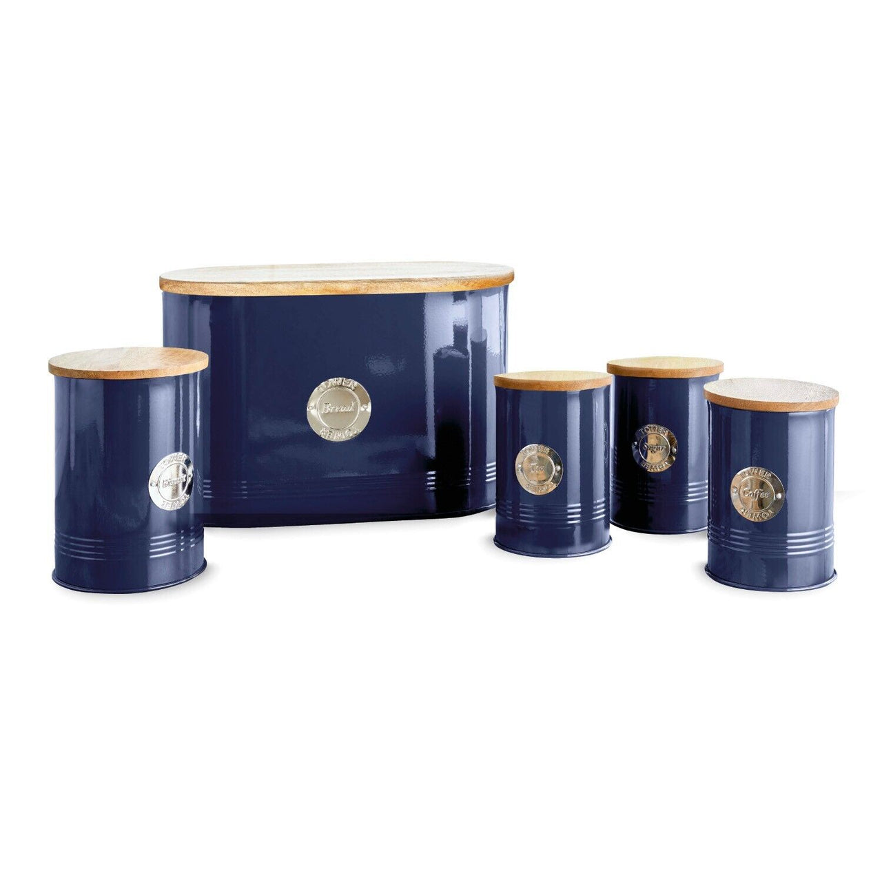 Tower 5 Piece Blue Round Storage Set Bread Bin Canisters Biscuit Tin T826213MNB