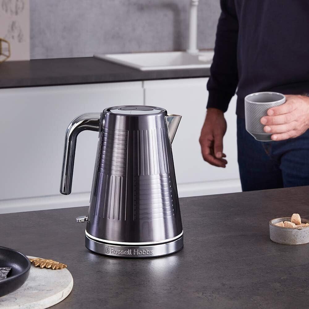 Russell Hobbs Tostadora Geo Steel - 2 Ranuras Cortas Y Anchas, Tostador Para 2 Rebanadas, Bandeja Recogemigas, Calientapanecillos, Función Cancelar Y Descongelar, Acero Inoxidable, Gris - 25250-56