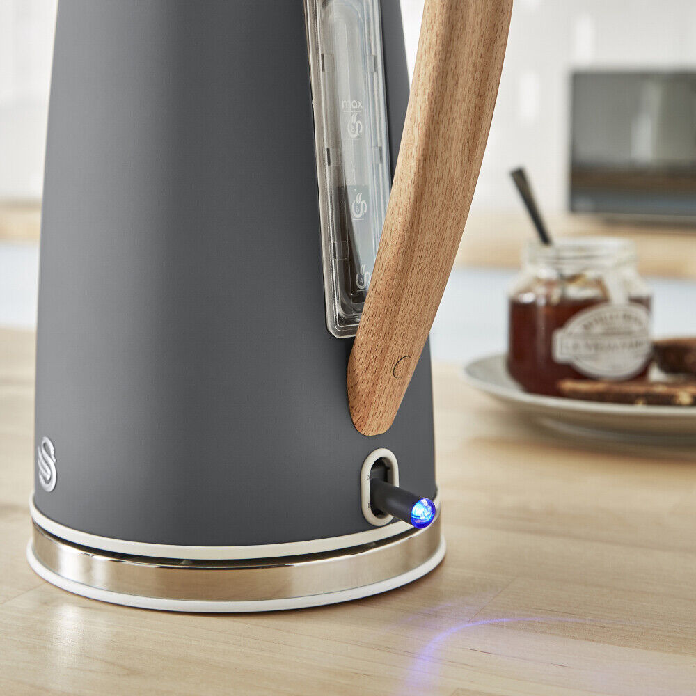 Swan Nordic Grey 1.7L Kettle, 4 Slice Toaster. 800W 20L Microwave, Bread Bin & Canisters Matching Set of 7