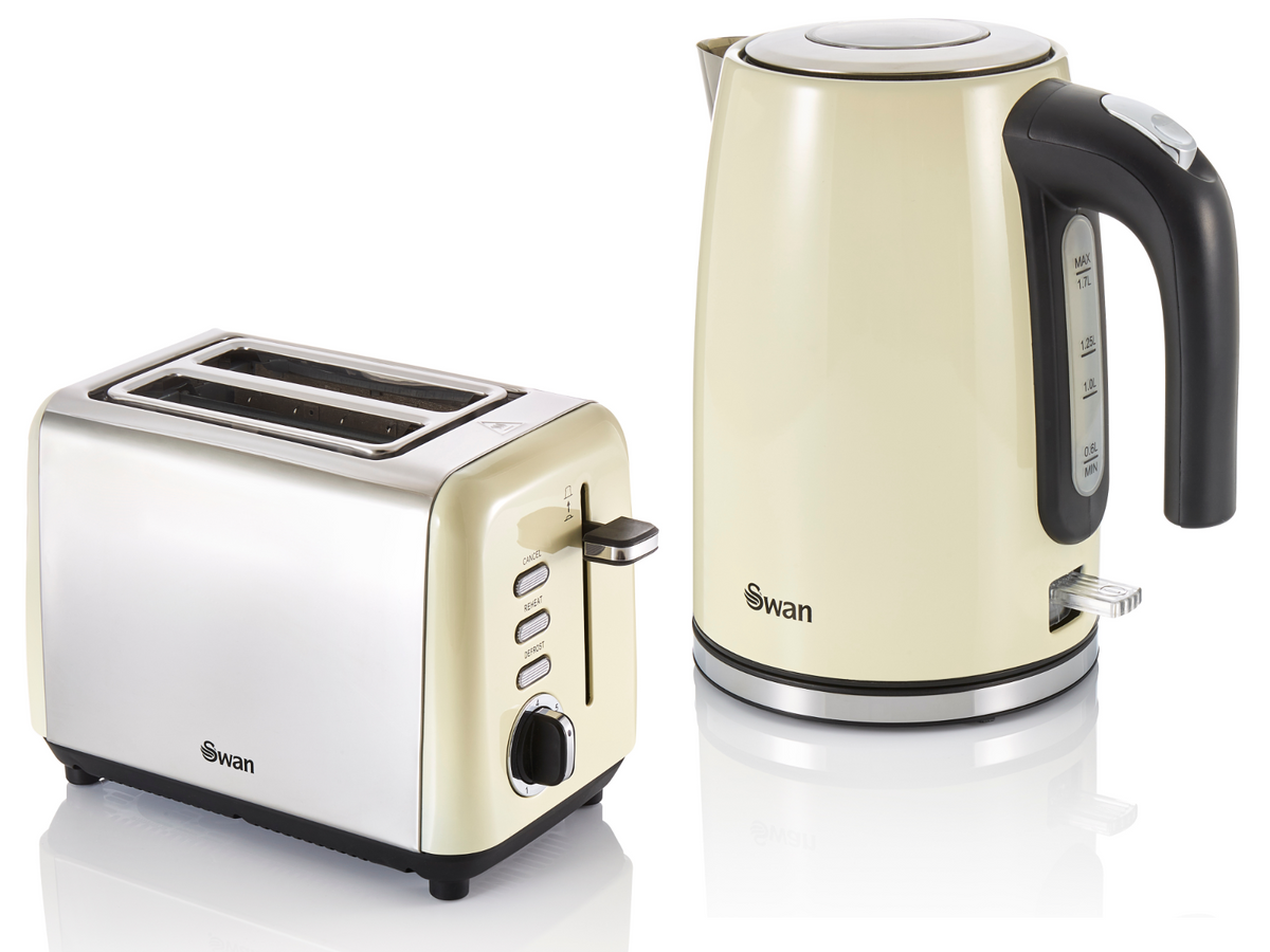 Checkers Toaster Swan Townhouse Cream 1.7L Jug Kettle & 2 Slice Toaster Matching Set