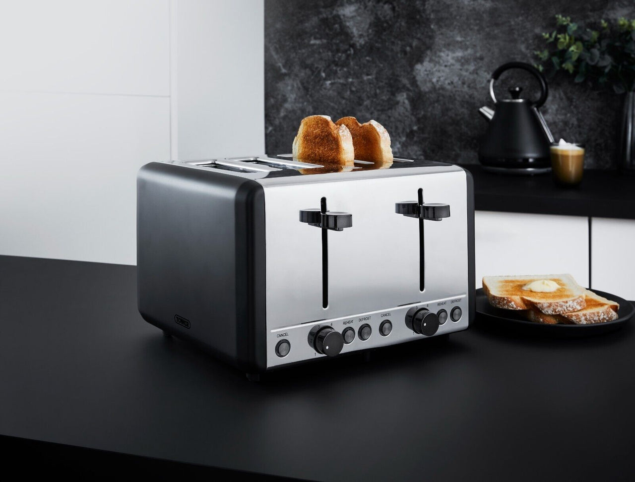 Tower Sera Black 4 Slice 1800W Toaster with Black Trim T20086BLK