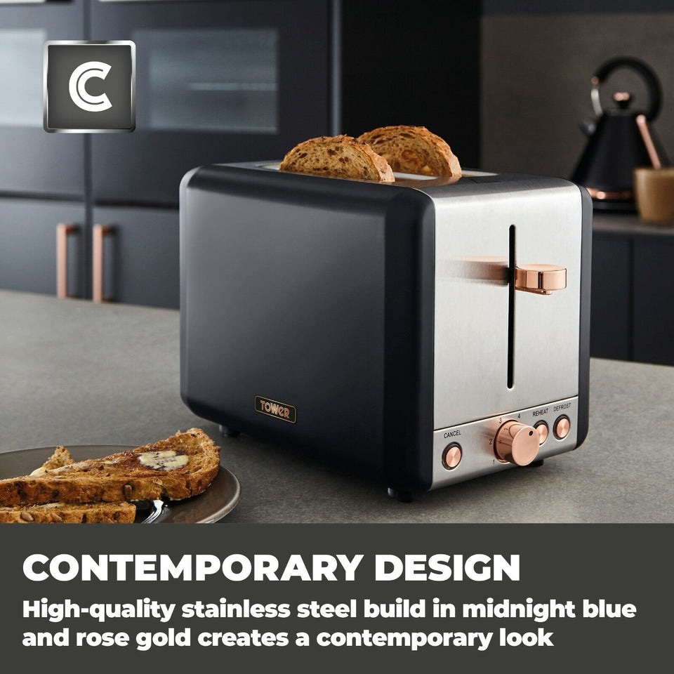 TOWER Cavaletto Pyramid Kettle 2 Slice Toaster Bread Bin & Mug Tree Bl