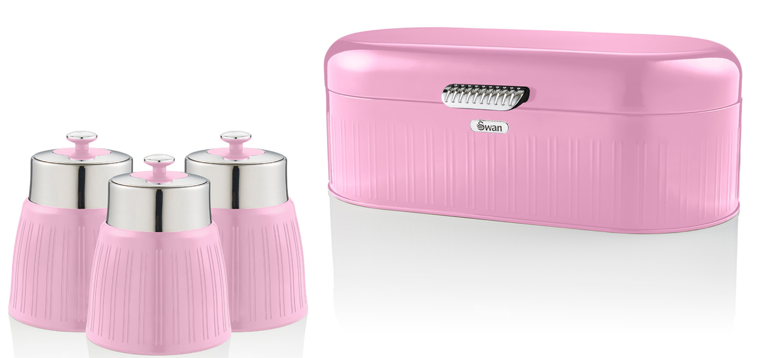 Swan SWKA1024PN Retro Set van 3 Canisters, Roze Swan SWKA1024PN Retro Set van 3 Canisters, Roze