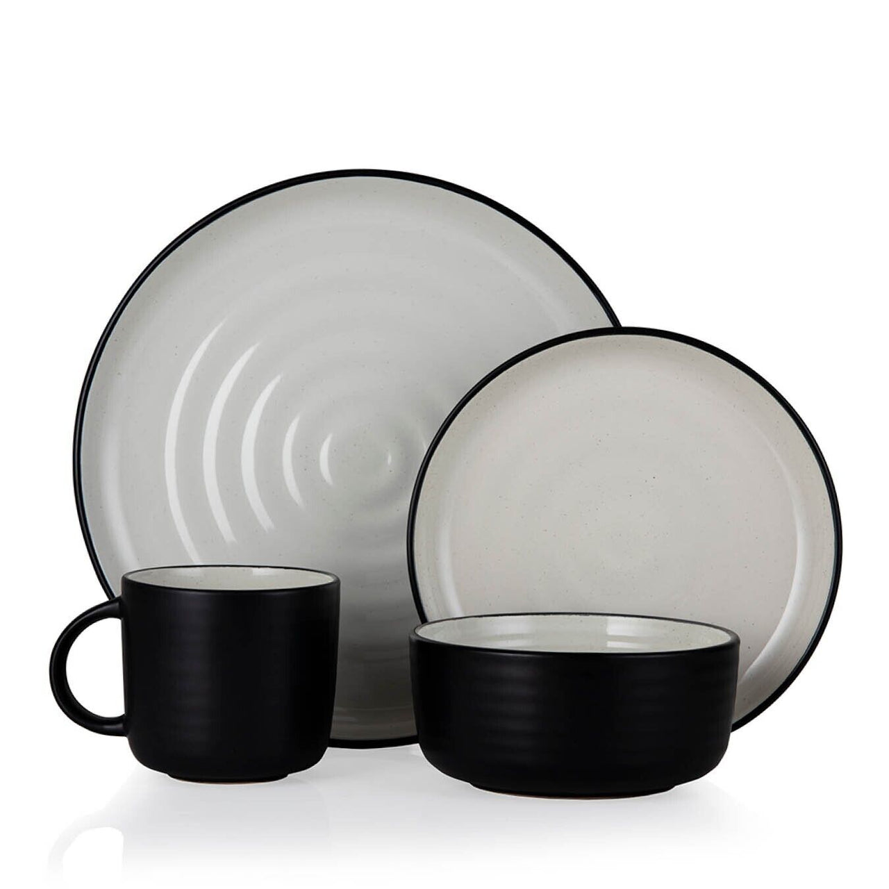 Barbary & Oak Cascade Modern & Contemporary 16 Piece Dinnerware Set in Black & Cream