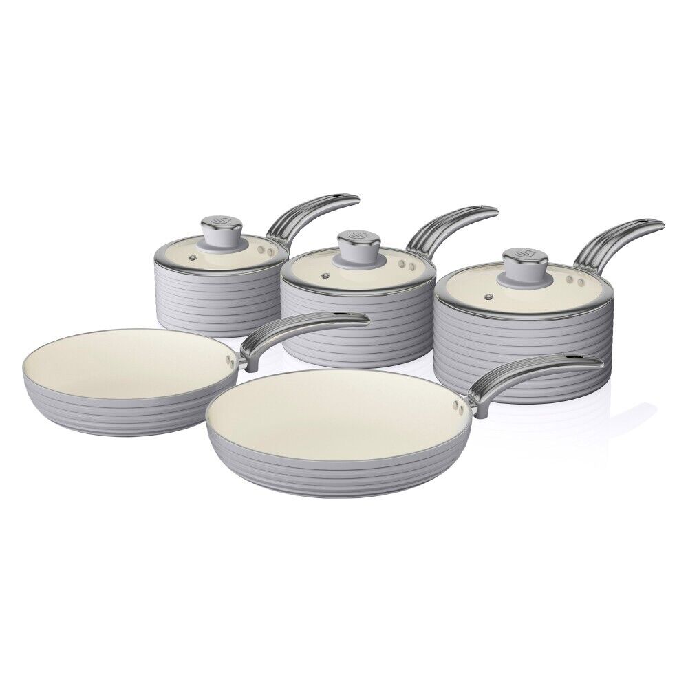 Swan Retro 5 Piece Pan Set in Grey Vintage Kitchen Cookware. 2 Year Guarantee