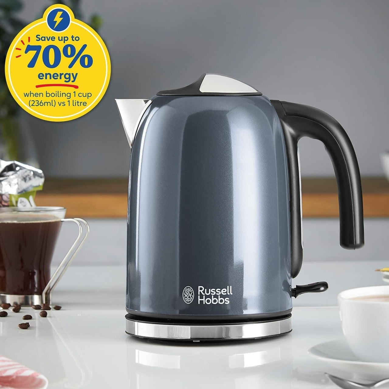 Russell Hobbs Colours Plus Grey 3KW 1.7L Jug Kettle 20414 - 3 Year Guarantee