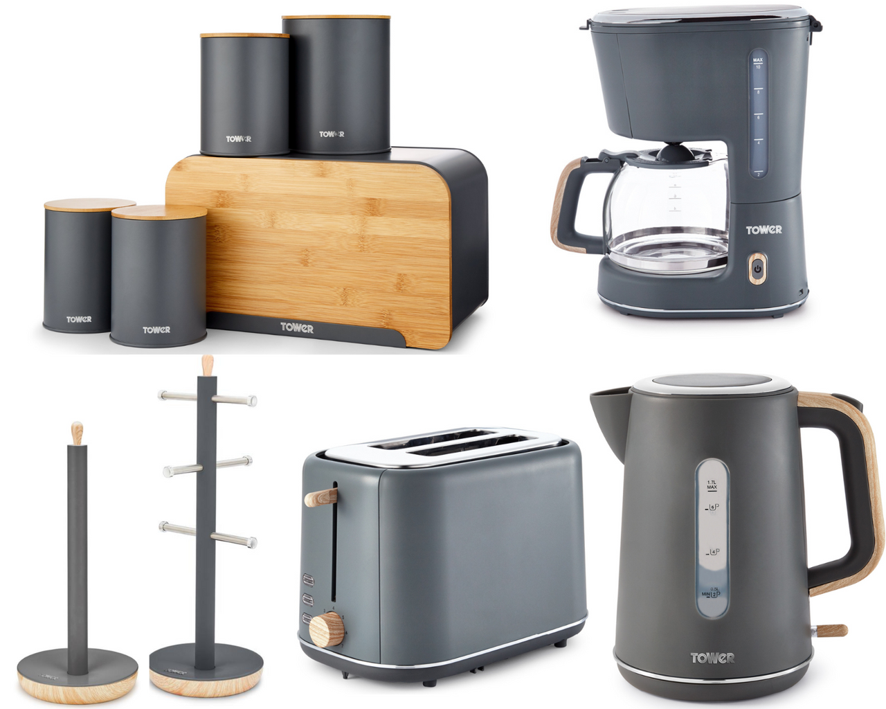 Tower Scandi Grey Kitchen Set of 10 Kettle Toaster Coffee Maker Kitchen Storage