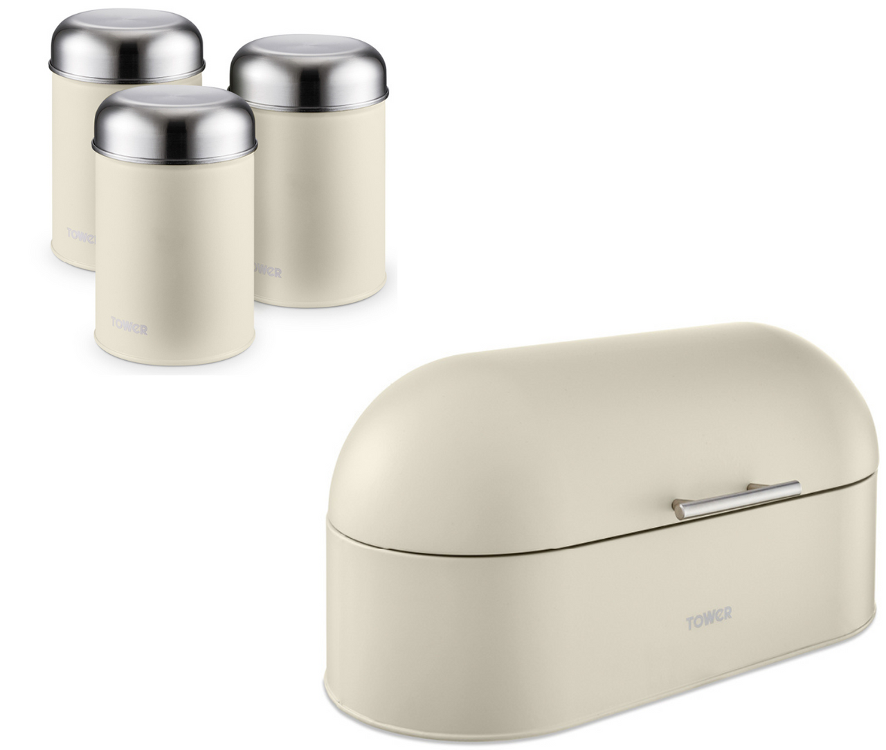 Tower Infinity Bread Bin & 3 Canisters Matching Kitchen Storage Set in Pebble