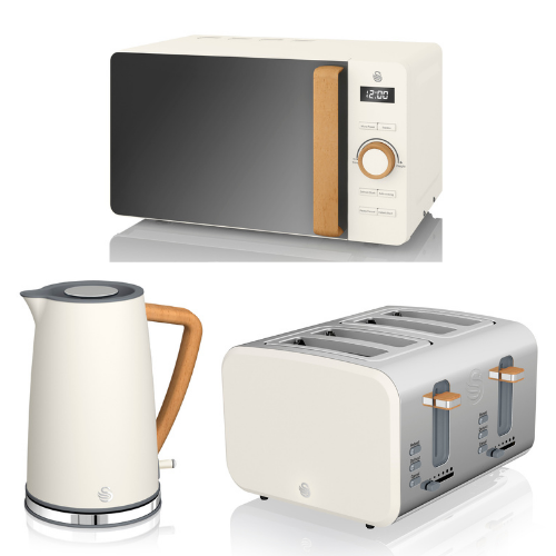 Swan Nordic White Kettle 4 Slice Toaster & Digital Microwave Scandinavian Design