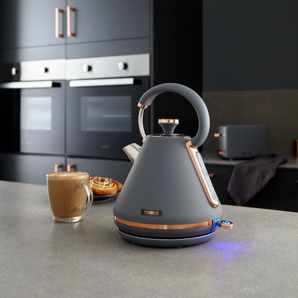 Tower Cavaletto Pyramid Kettle & 2 Slice Toaster Set Grey/Rose Gold