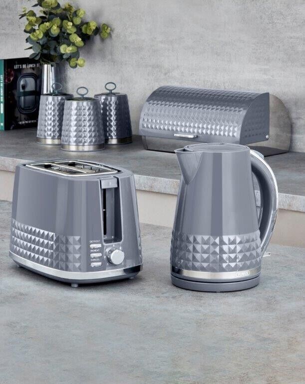 Tower Solitaire Grey 1.5L 3KW Jug Kettle & 2 Slice Toaster Matching Set