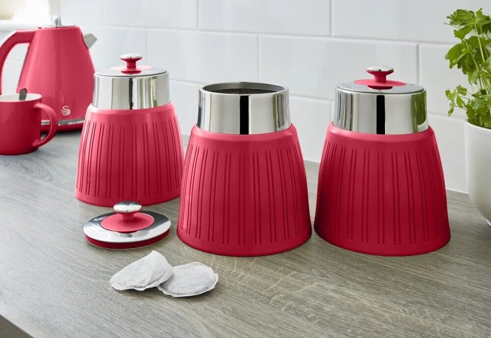 Swan Retro Red Tea, Coffee & Sugar Canisters Set of 3 Kitchen Storage SWKA1024RN