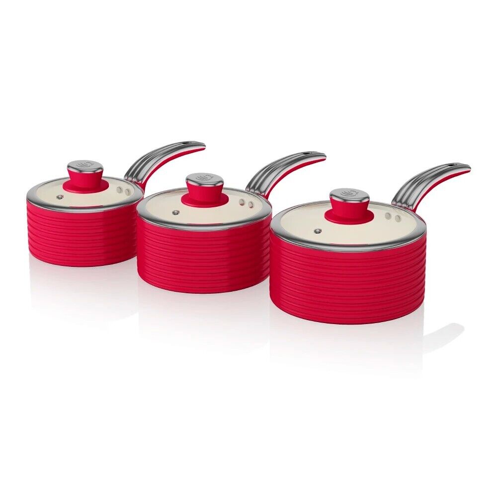 Swan Retro Red 3 Piece Pan Set - Retro Design Cookware SWPS3020RN