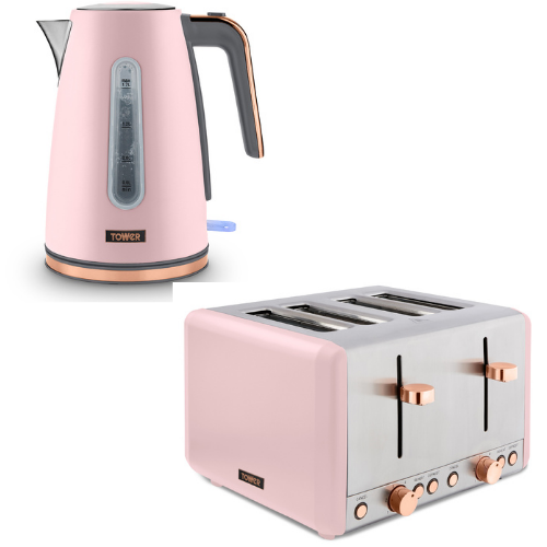 Tower Cavaletto 1.7L Jug Kettle & 4 Slice Toaster Pink & Rose Gold