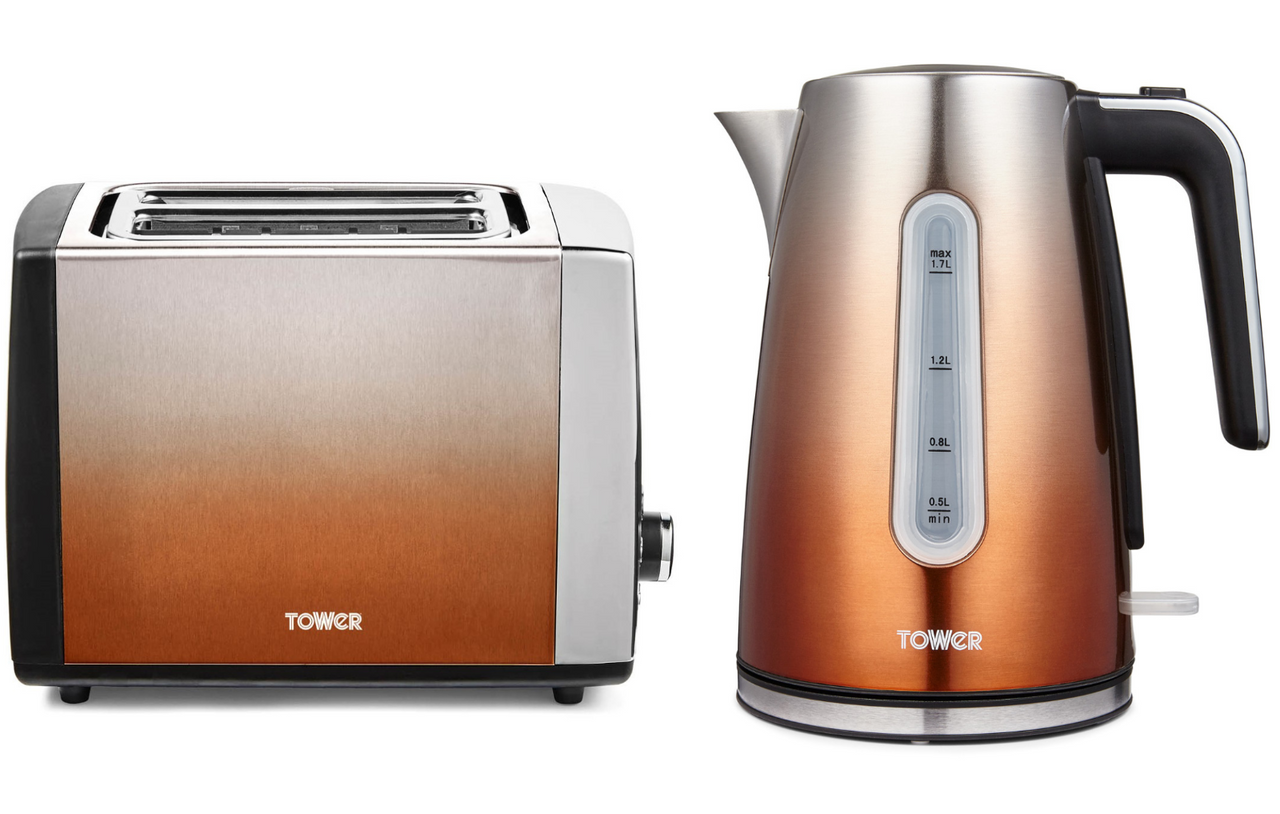 Tower Infinity Ombre Copper 3KW 1.7L Kettle & 2 Slice 900W Toaster Matching Set