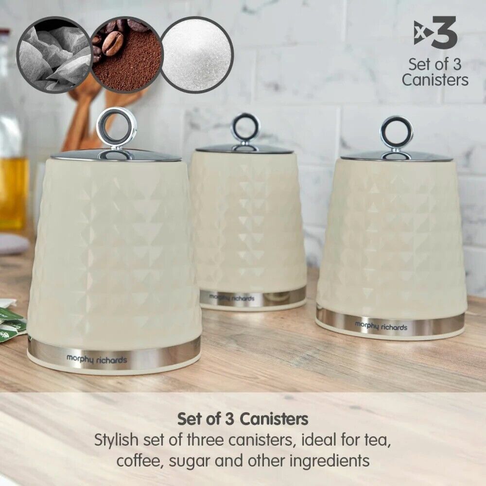 Morphy Richards Dimensions Canisters Mug Tree & Towel Pole Kitchen Storage Set in Ivory Cream