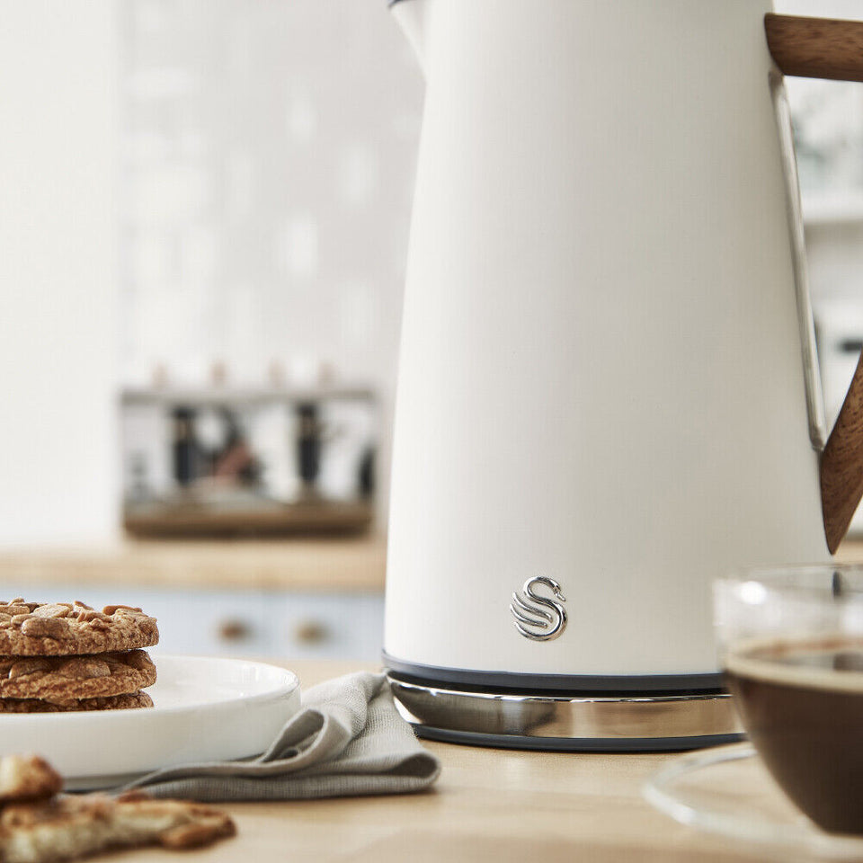 Swan Nordic White Kettle, 4 Slice Toaster, Breadbin & Canisters Set