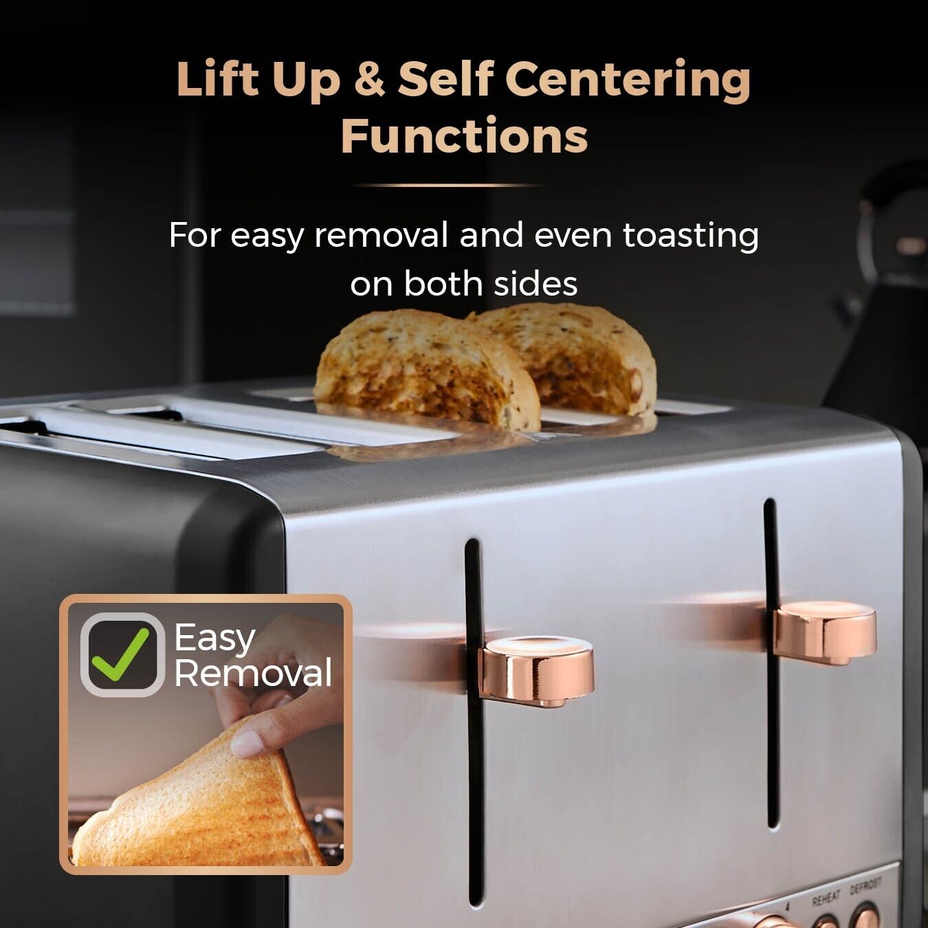 Tower Cavaletto Black Rose Gold Slice Toaster T20051RG