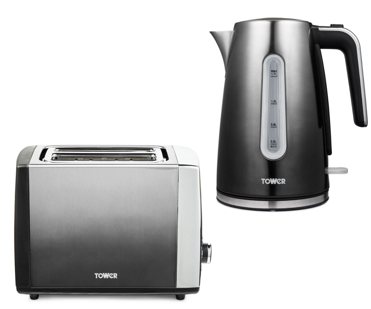 Tower Infinity Ombre 3KW 1.7L Kettle & 2 Slice Matching Toaster Set in Graphite