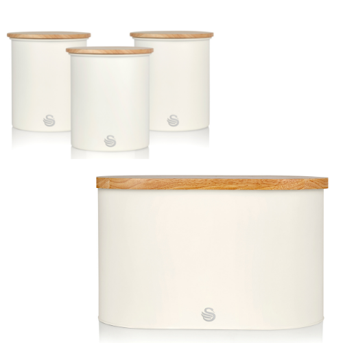 Swan Nordic Bread Bin & Canisters Kitchen Storage Set in Cotton White