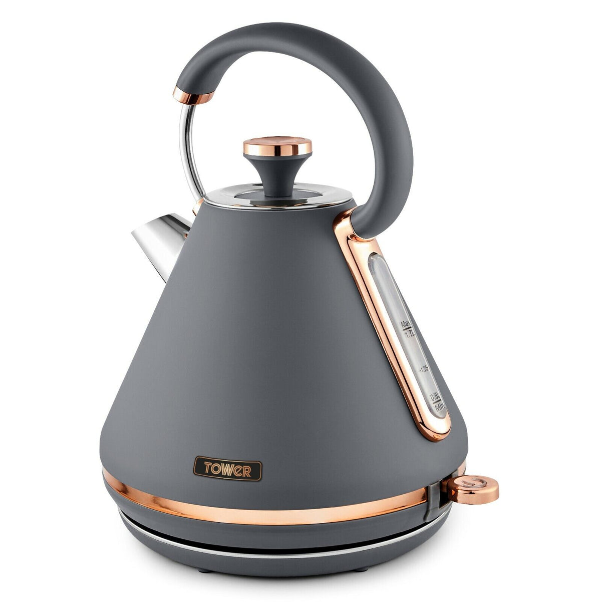 Pyramidal Kettle Tower Cavaletto Pyramid 1.7L 3KW Rapid Boil Kettle in Grey & Rose Gold