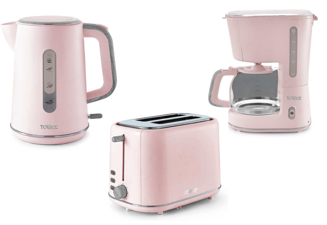 Tower Scandi Pink Kettle 2 Slice Toaster & Coffee Maker Scandinavian Style Set