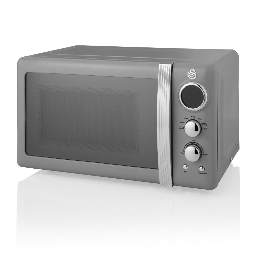 Swan Retro Grey Digital Microwave. 800w 20L Vintage Design Kitchen Microwave