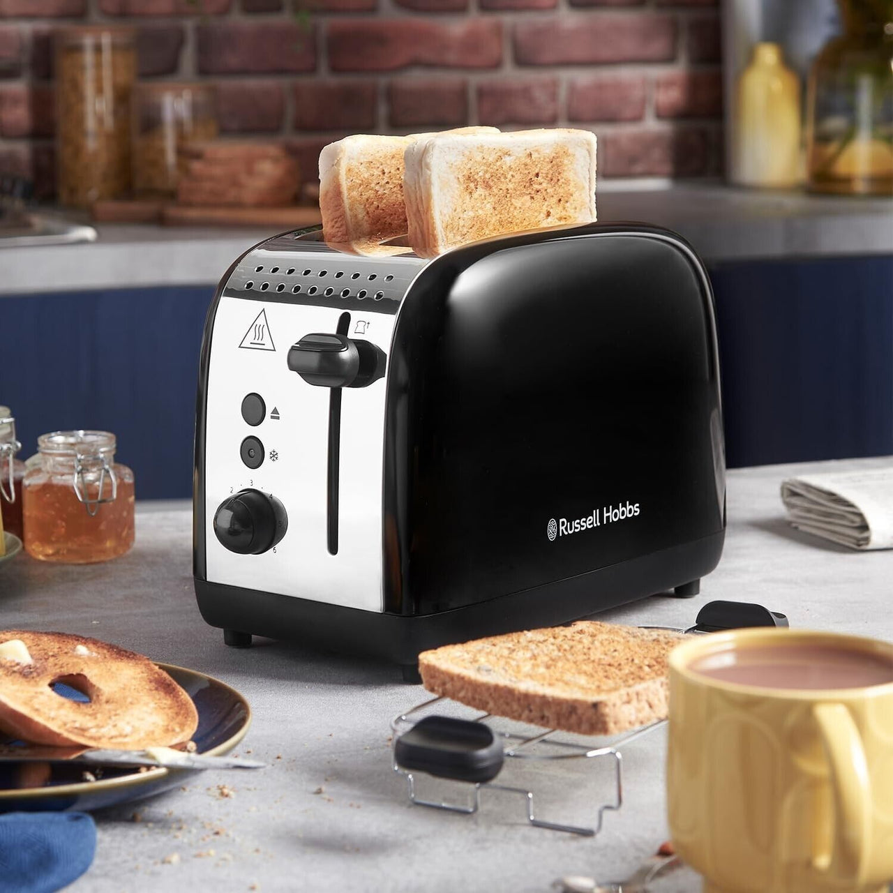 Russell Hobbs Colours Plus Black Long Slot 2 Slice Toaster 26550 3 Yr Guarantee