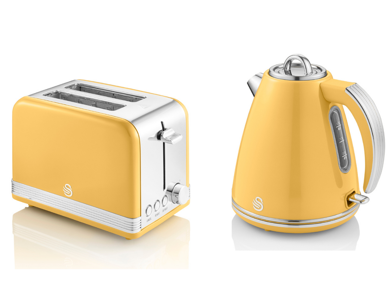 Swan Retro Yellow Jug Kettle & 2 Slice Toaster - Vintage Kitchen Electrical Set