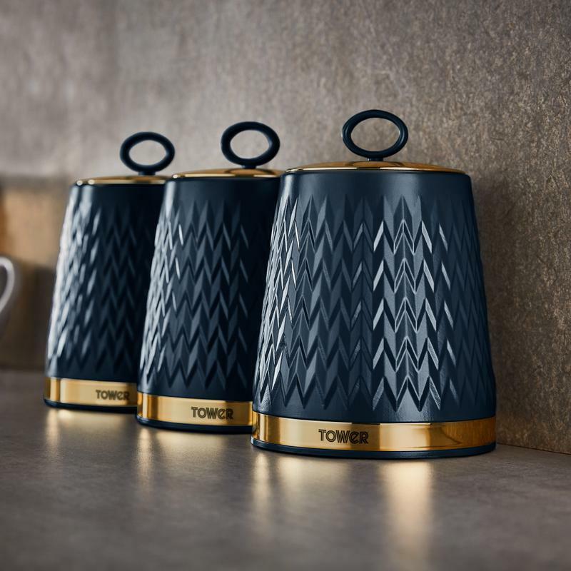 Tower Empire Midnight Blue/Brass Set of 3 Tea Coffee & Sugar Storage Canisters