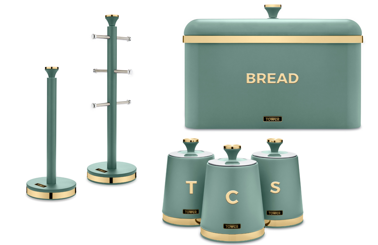 Tower Cavaletto Jade Kitchen Storage Bread Bin Canisters Mug Tree Towel Pole Set