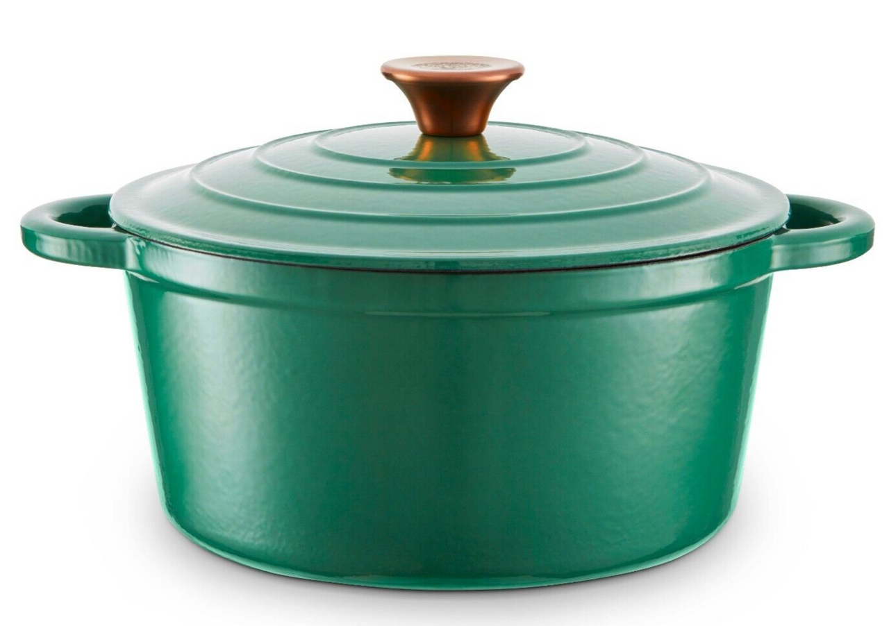 Barbary & Oak 24cm Casserole Dish Cast Iron in Verdigris Green with 25 Year Guarantee