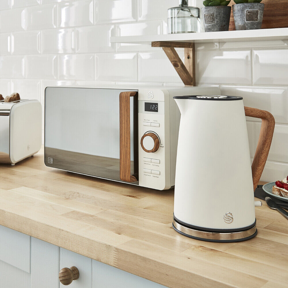Swan Nordic White Kettle Slice Toaster Microwave Canisters Set