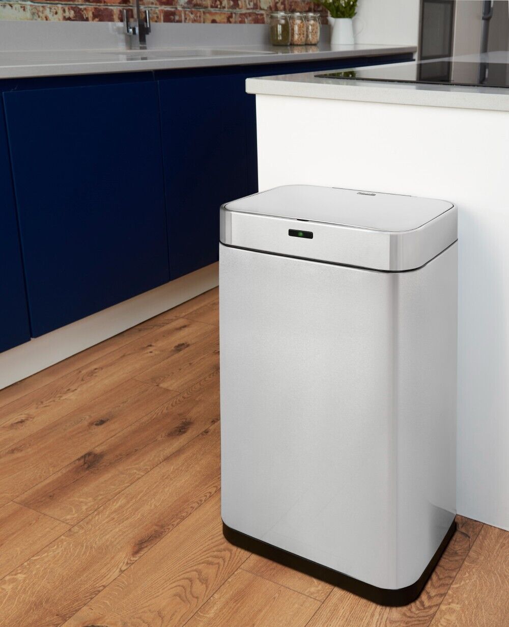 Tower T838001S 75L Sensor Bin Matt Steel | Household Kitchen Waste Bin