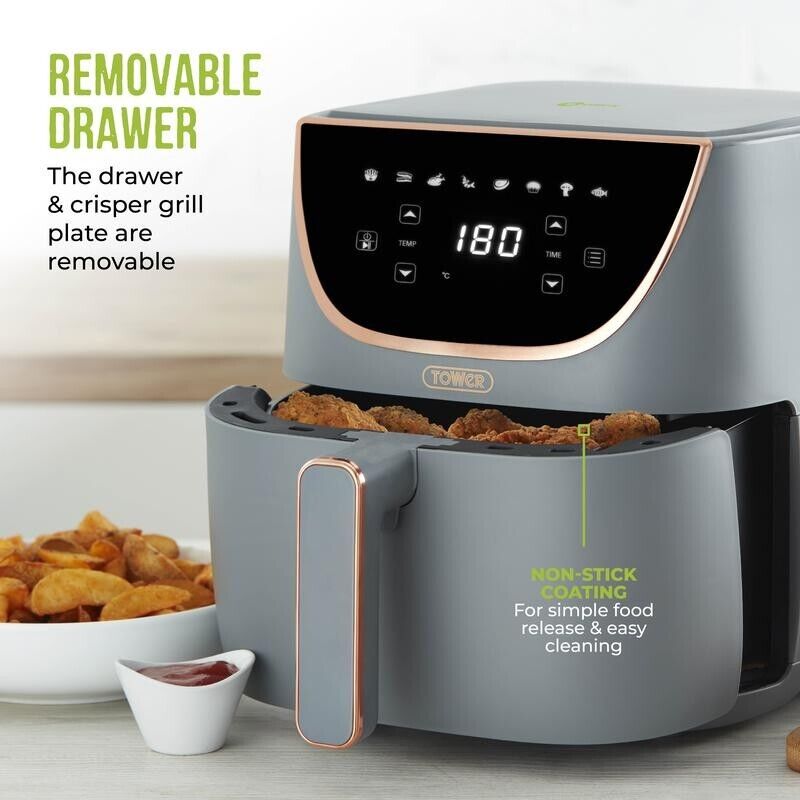 Tower T17127GRY Vortx Air Fryer Digital Control Panel 6L Grey & Rose Gold