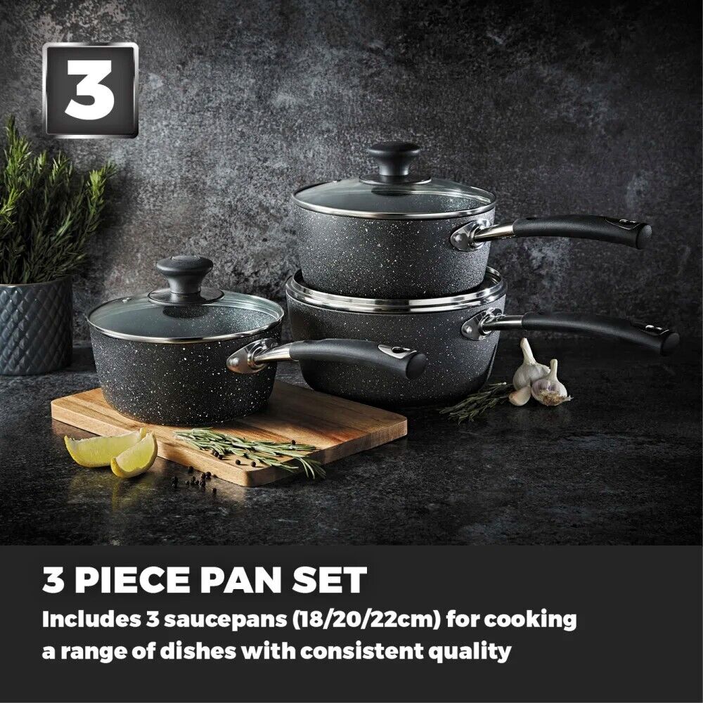 Tower Precision 3 Piece Pans Set Black Cookware T900111