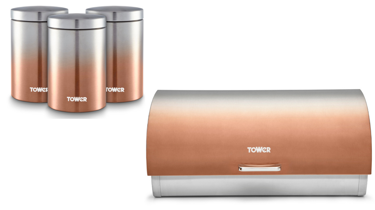 Tower Infinity Ombre Copper Bread Bin Canisters Kitchen Storage Set of 4