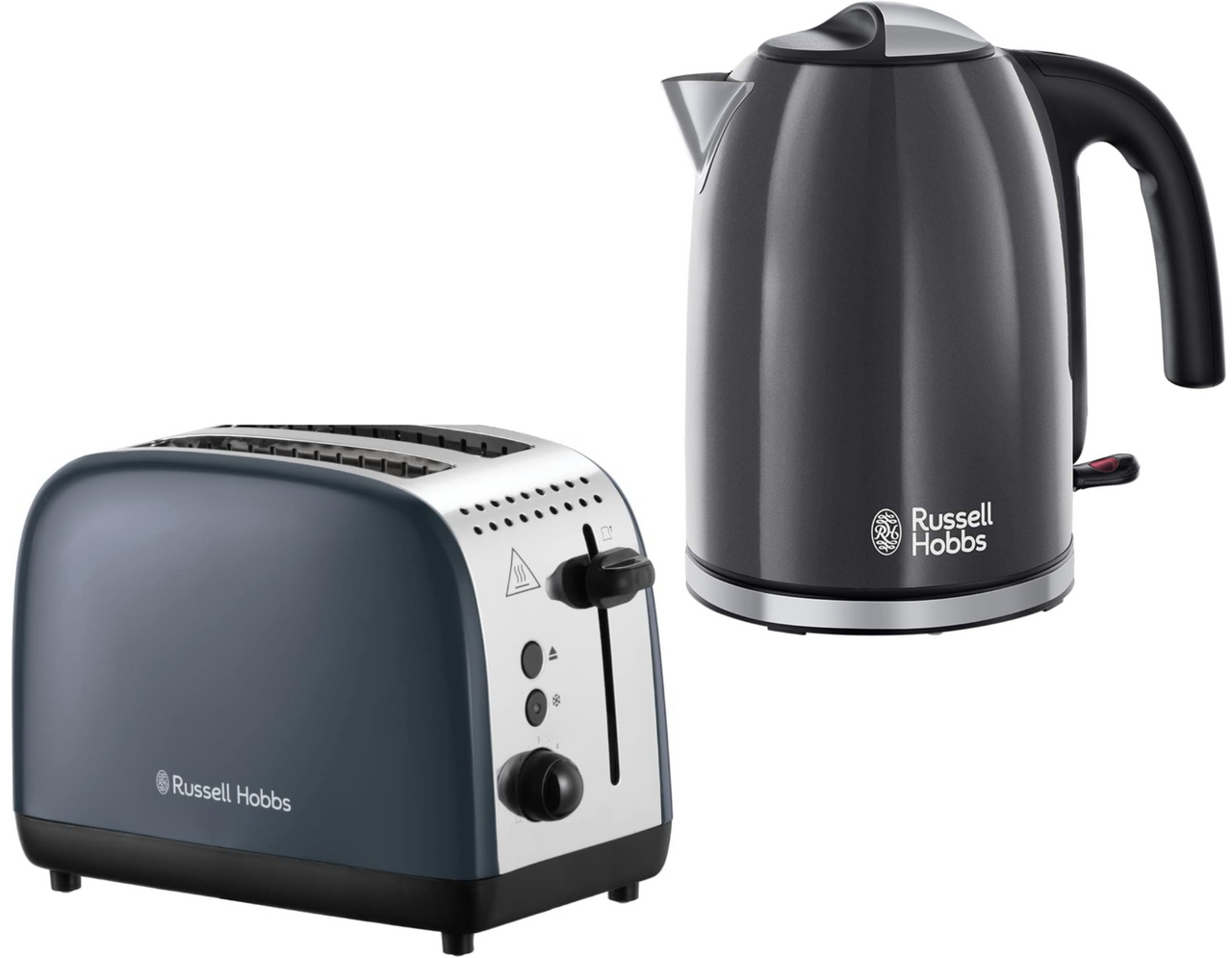 Russell Hobbs Colours Plus Grey 1.7L Kettle & 2 Slice Toaster Matching Set