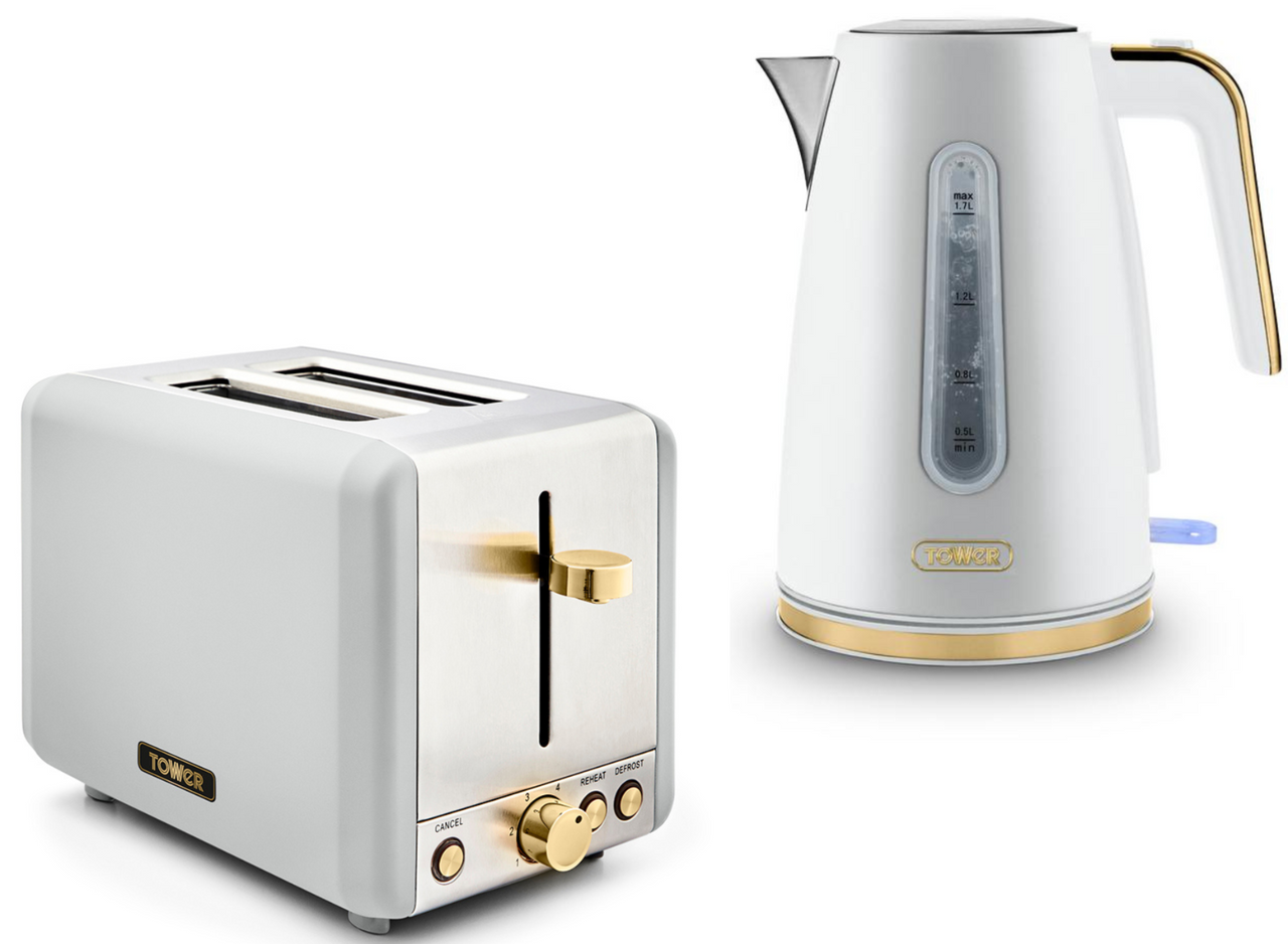 Tower Cavaletto White 1.7L 3KW Jug Kettle & 2 Slice Toaster