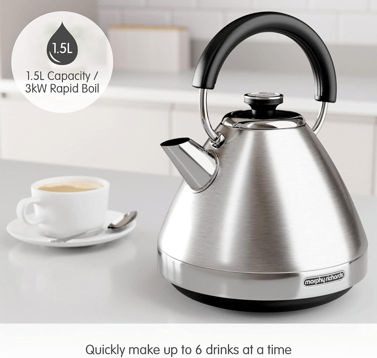 Pyramidal Kettle Morphy Richards Venture Brushed Steel Silver Pyramid Kettle 100130
