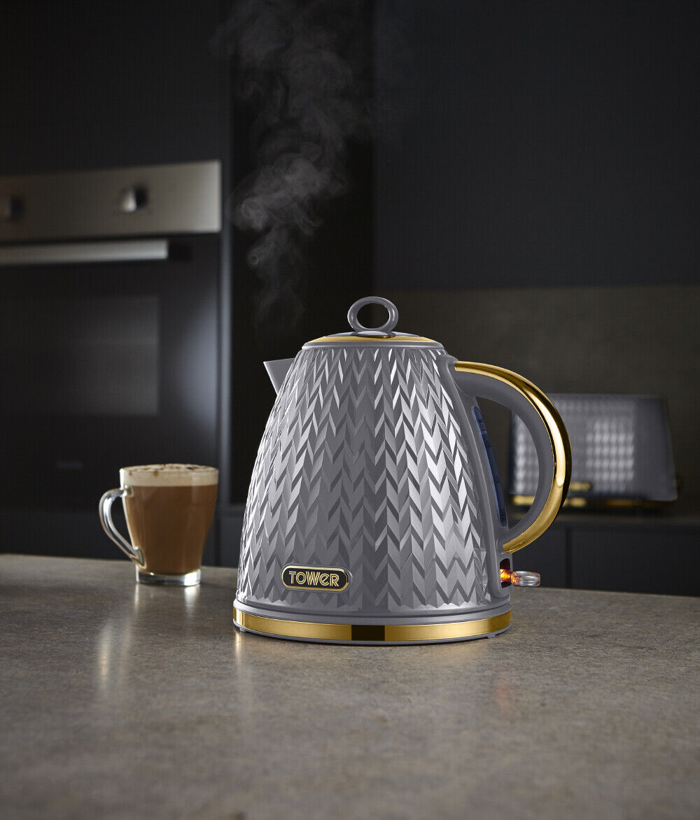 Tower Grey Pyramid Kettle 4 Slice Toaster Canisters BreadBin MugTree Towel Pole