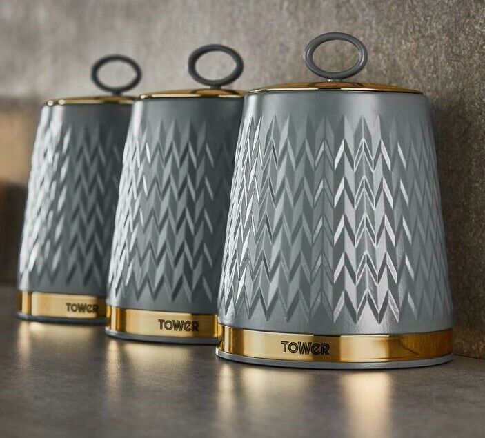 Tower Empire Grey Tea Coffee Sugar Canisters T826091GRY Set of