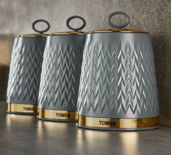 Tower Empire Grey & Bronze Tea Coffee Sugar Kitchen Storage Canisters T826091GRY