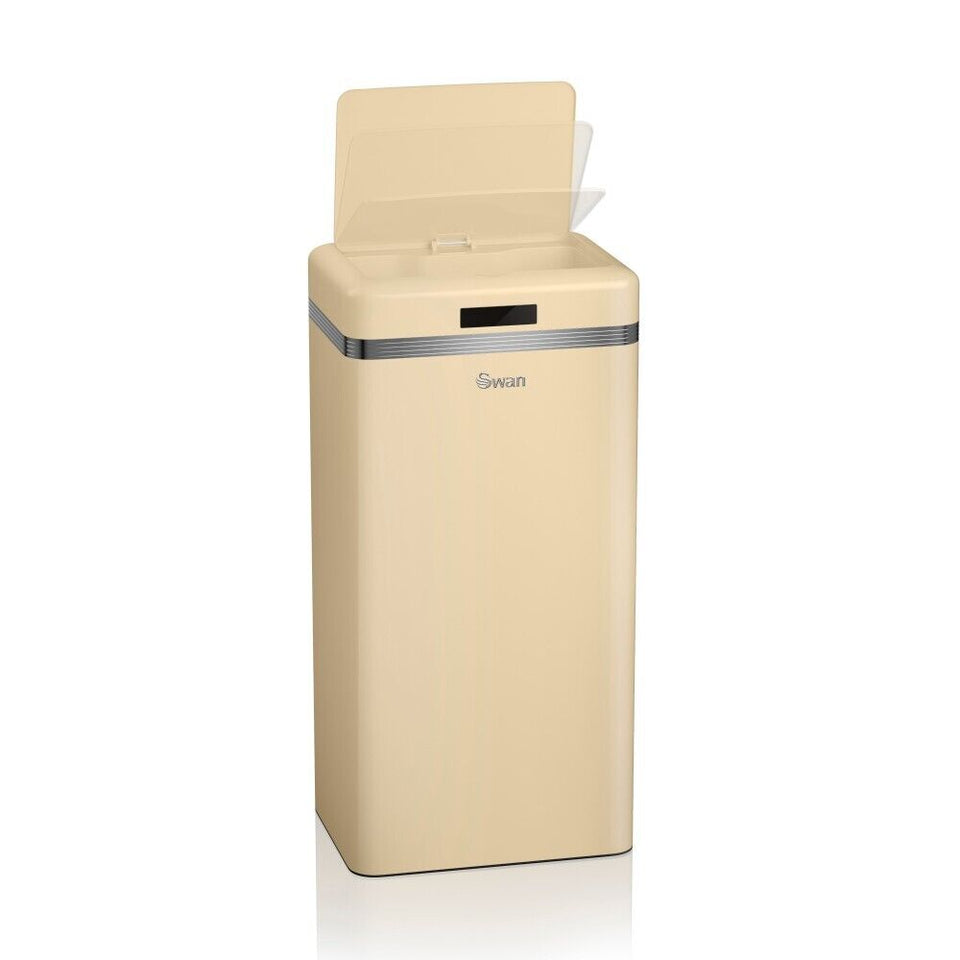 Swan Retro 45L Square Sensor Bin Kitchen Waste Bin in Cream SWKA4500CN