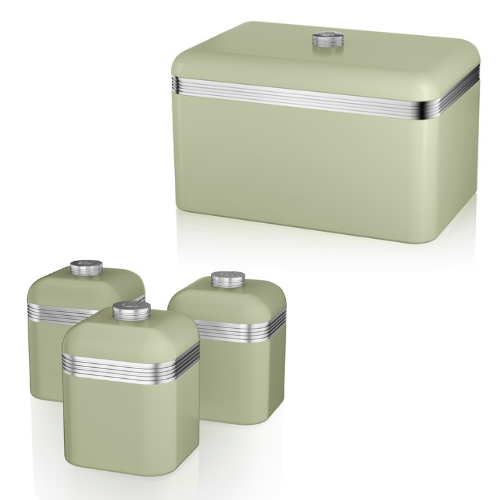 SWAN Retro Green Bread Bin Canisters Matching Kitchen Storage Set