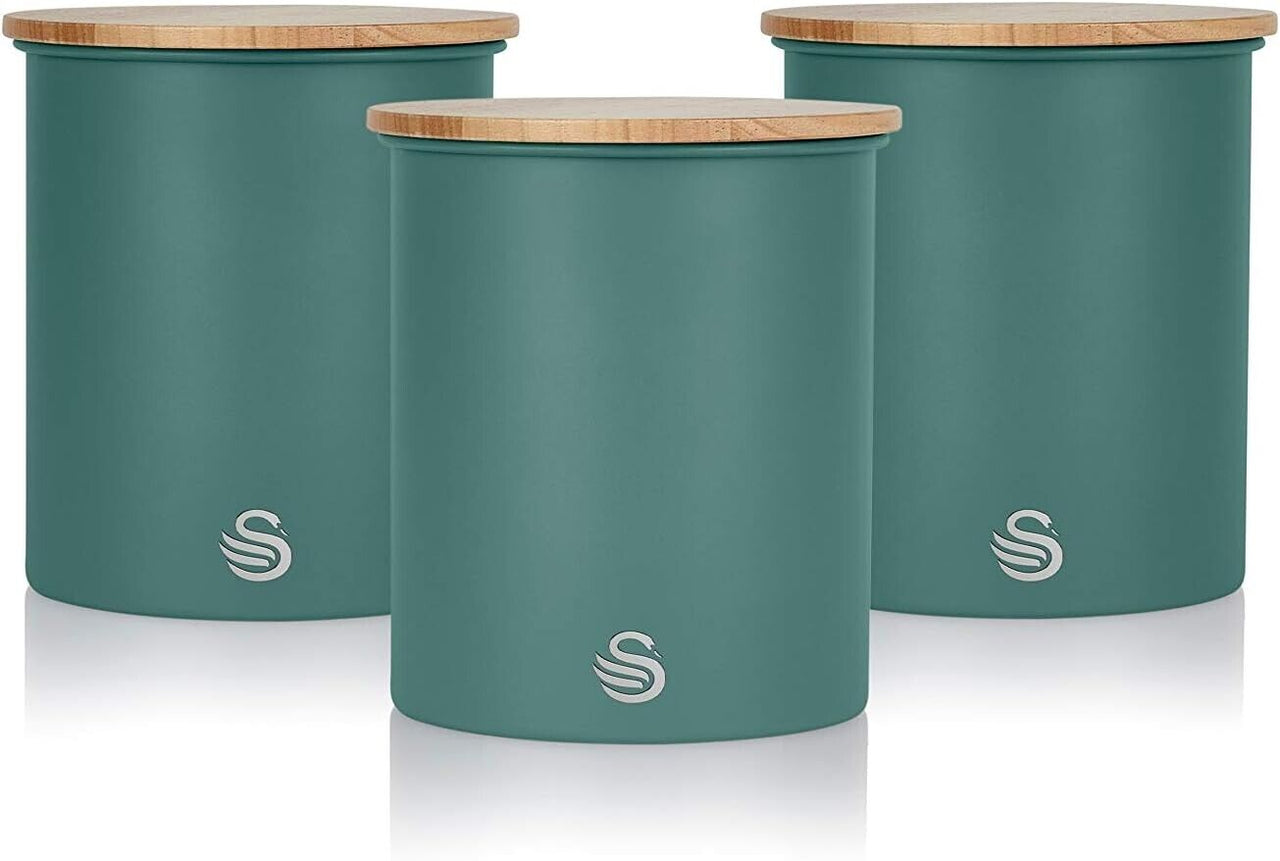 Swan Nordic Green Tea, Coffee Sugar Canisters Kitchen Storage Set SWKA17513GREN