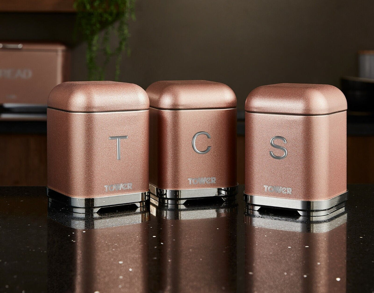 Tower Glitz Pink Set of 3 Kitchen Storage Canisters in Blush Pink
